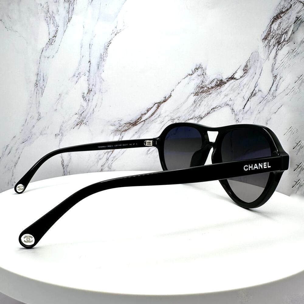 New CHANEL Sunglasses Black Polarized Lens Pilot Aviator 55mm - Picture 14 of 16